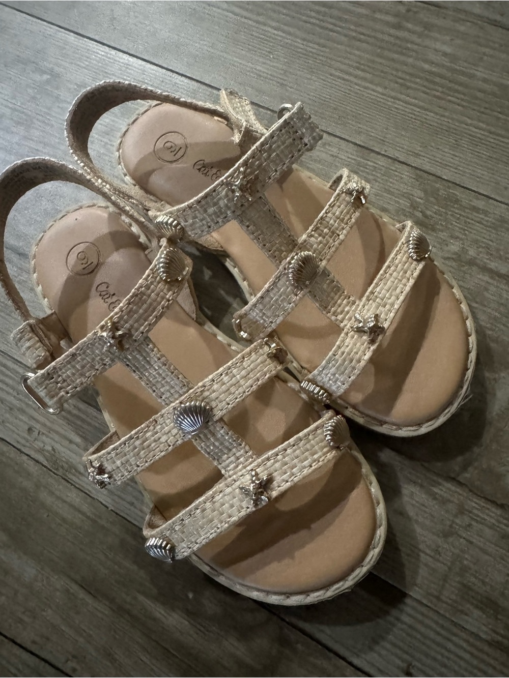 Cat & Jack Beige Woven Sandals with Shell Accents
